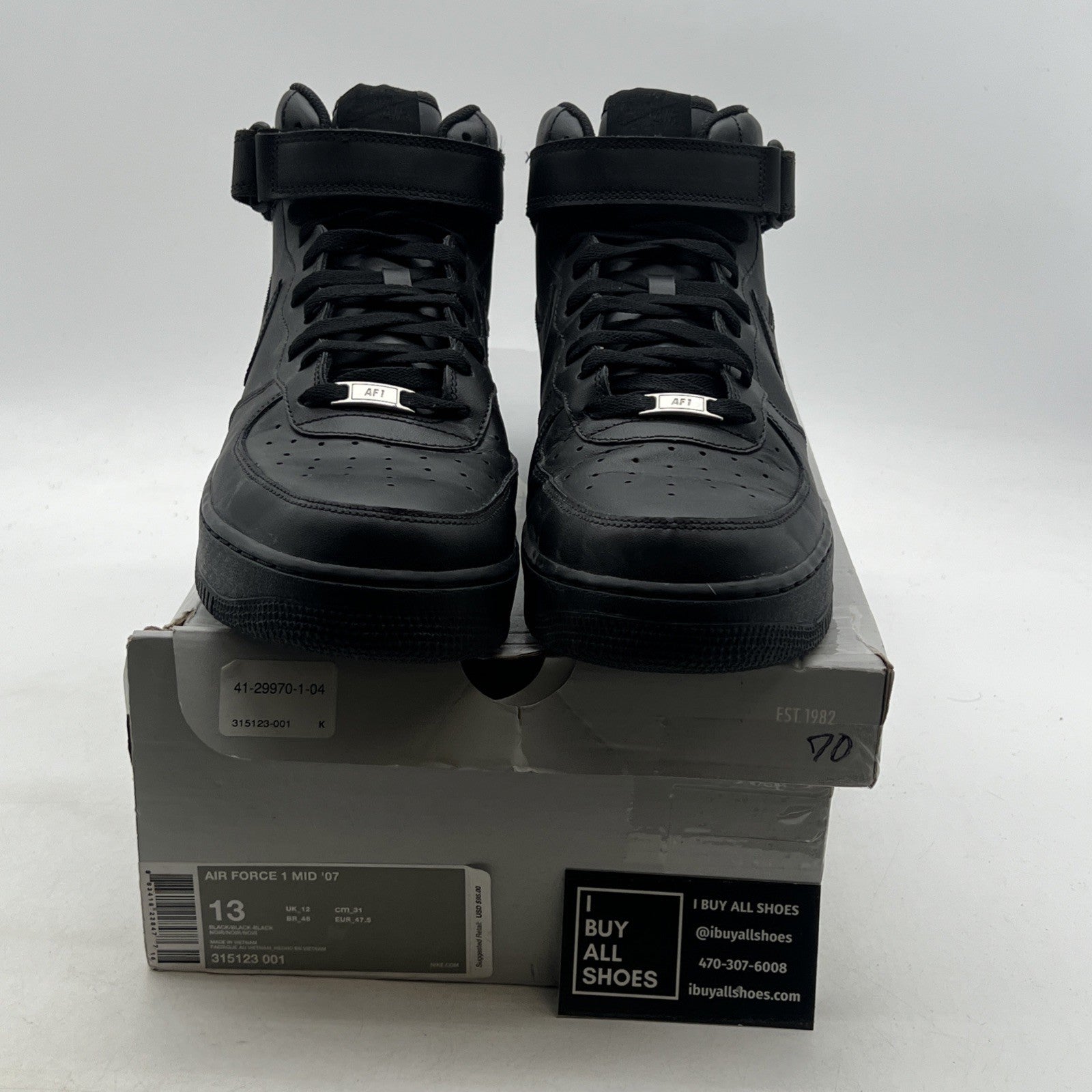 Size 13 - Nike Air Force 1 '07 Mid Triple Black (315123-001)