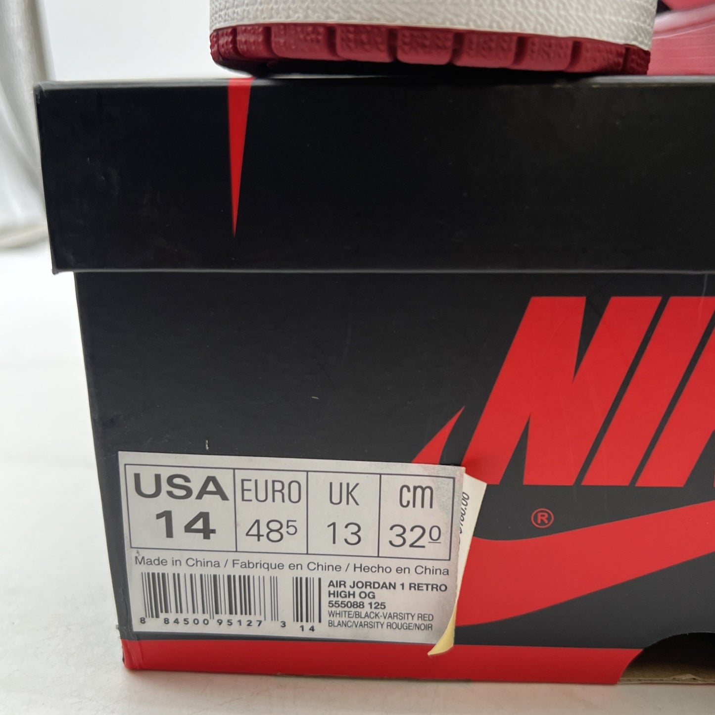 Size 14 - Air Jordan 1 Retro High OG Black Toe 2016 (555088-125)