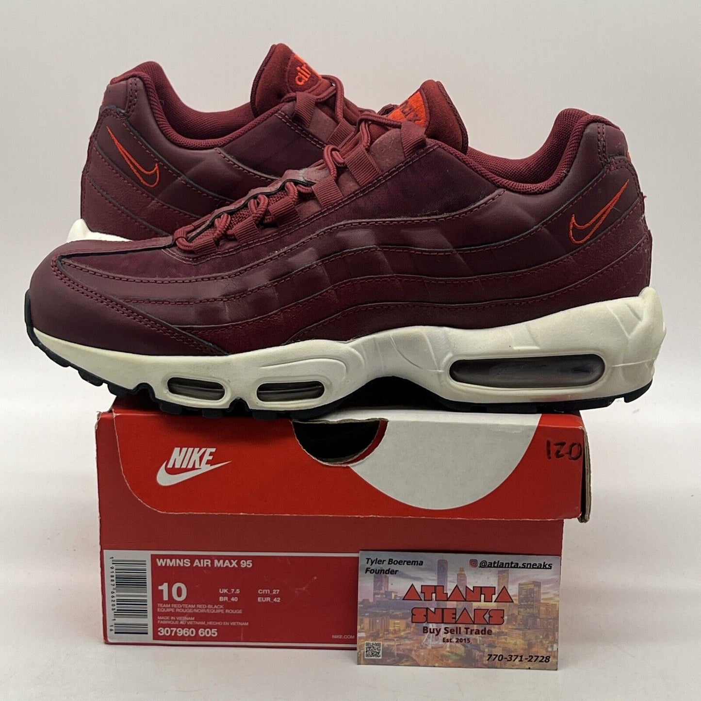 Size 10 - Nike Air Max 95 Team Red W Leather Maroon (307960-605)