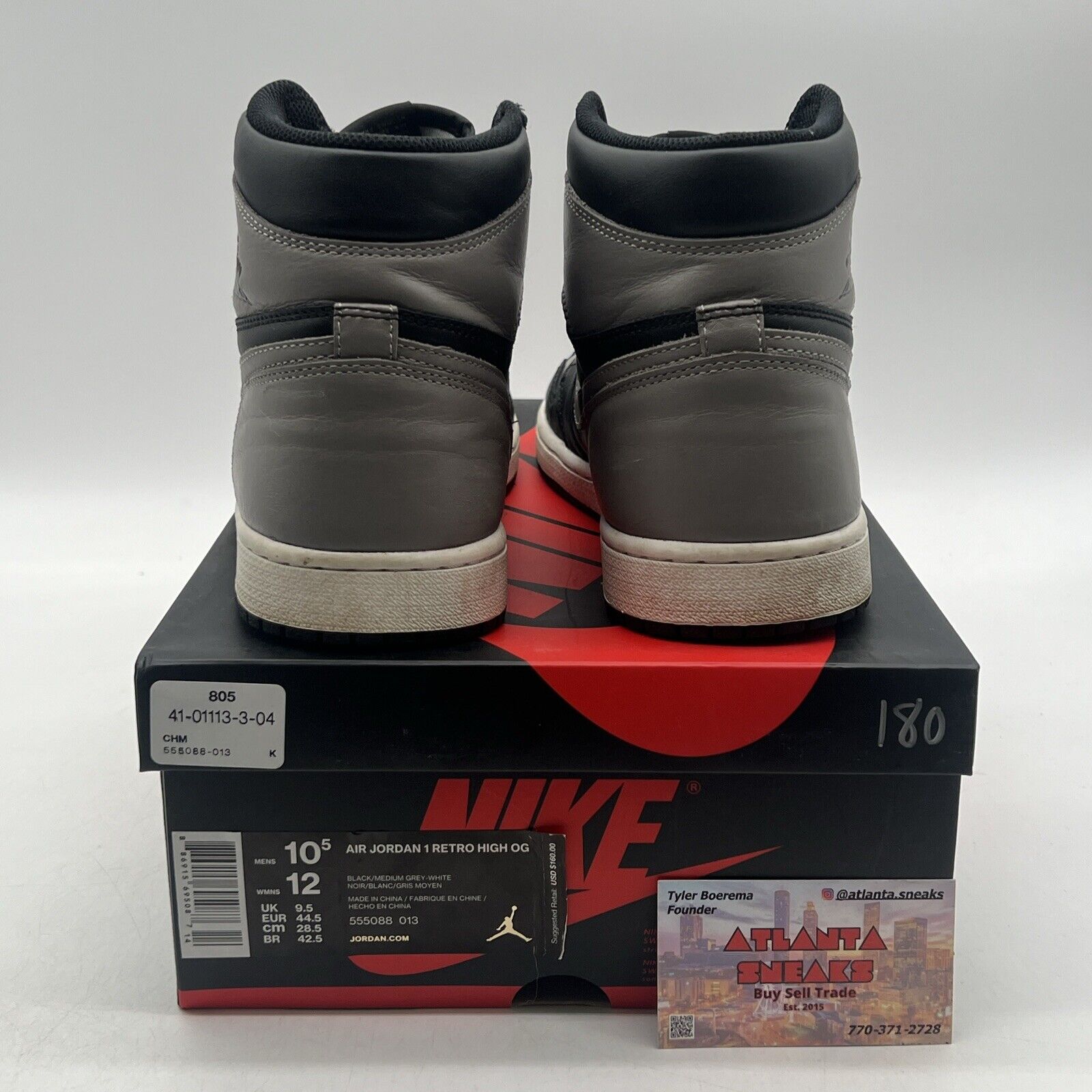 Size 10.5 - Jordan 1 Retro OG High Shadow Black Grey White Leather (555088-013)