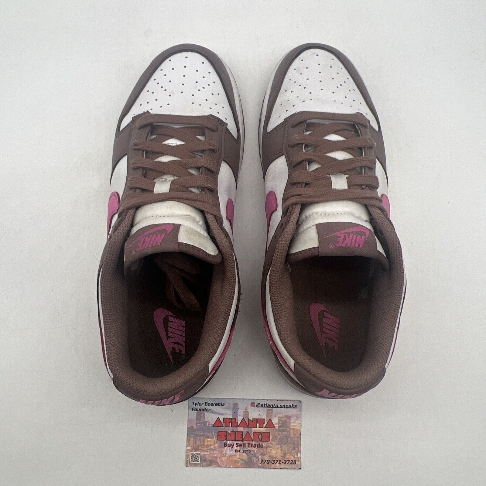 Size 9.5W - Nike Dunk Low Smokey Mauve Playful Pink White Leather (FZ3611-208)