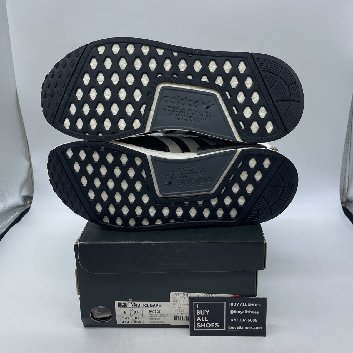 Size 9 - A Bathing Ape x Adidas NMD_R1 Black Camo (BA7325)