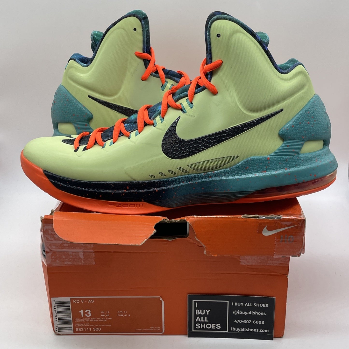 Size 13 - Nike KD 5 All-Star Extraterrestrial Green Black Leather (583111-300)
