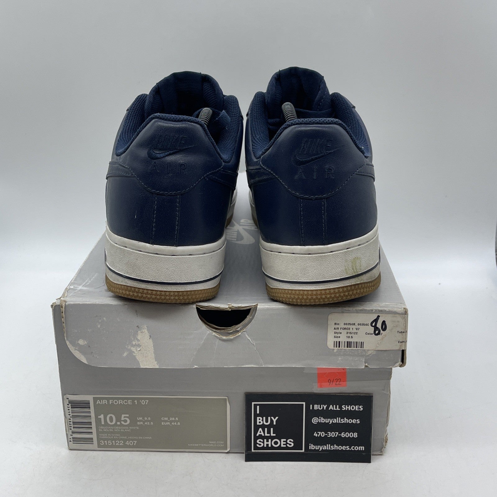 Size 10.5 - Nike Air Force 1 '07 Low Obsidian (315122-407)