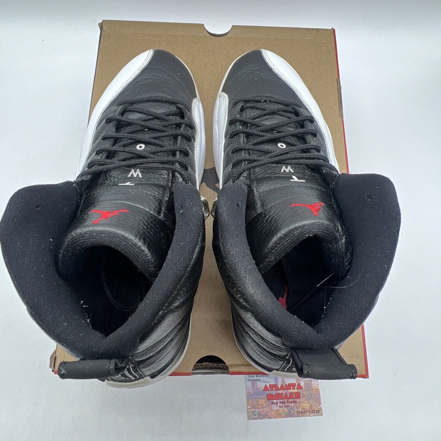 Size 10.5 - Jordan 12 Retro Mid Playoff Black White Leather Red (CT8013-006)