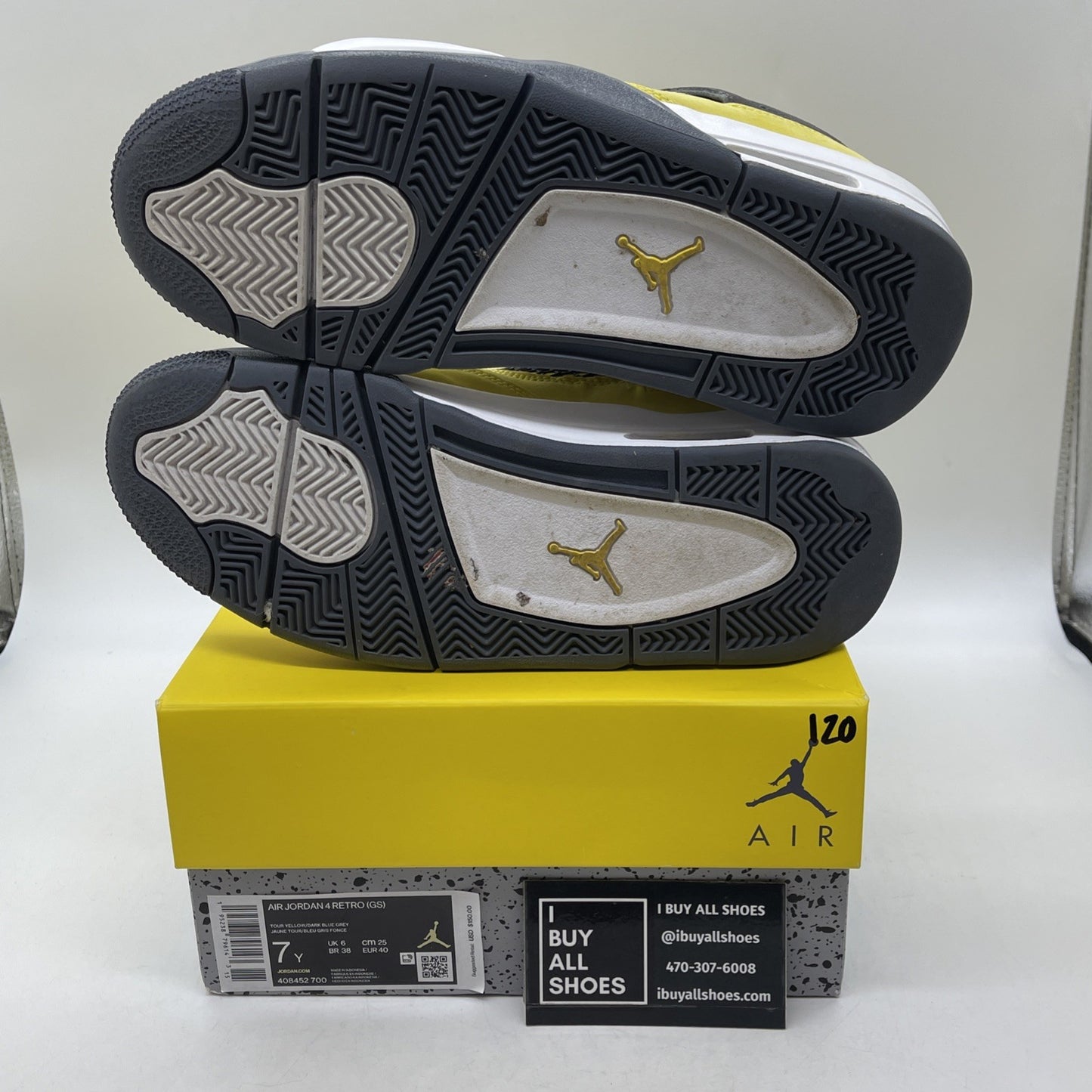 Size 7Y - Jordan 4 Retro GS Tour Yellow Grey Suede Leather (408452-700)