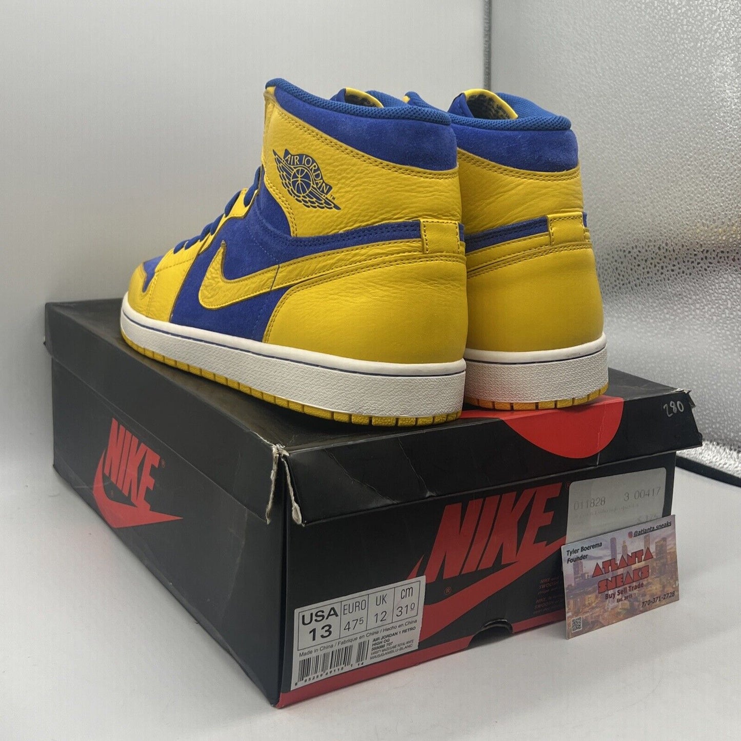 Size 13 - Air Jordan 1 Retro OG High Laney Blue Yellow Leather (555088-707)