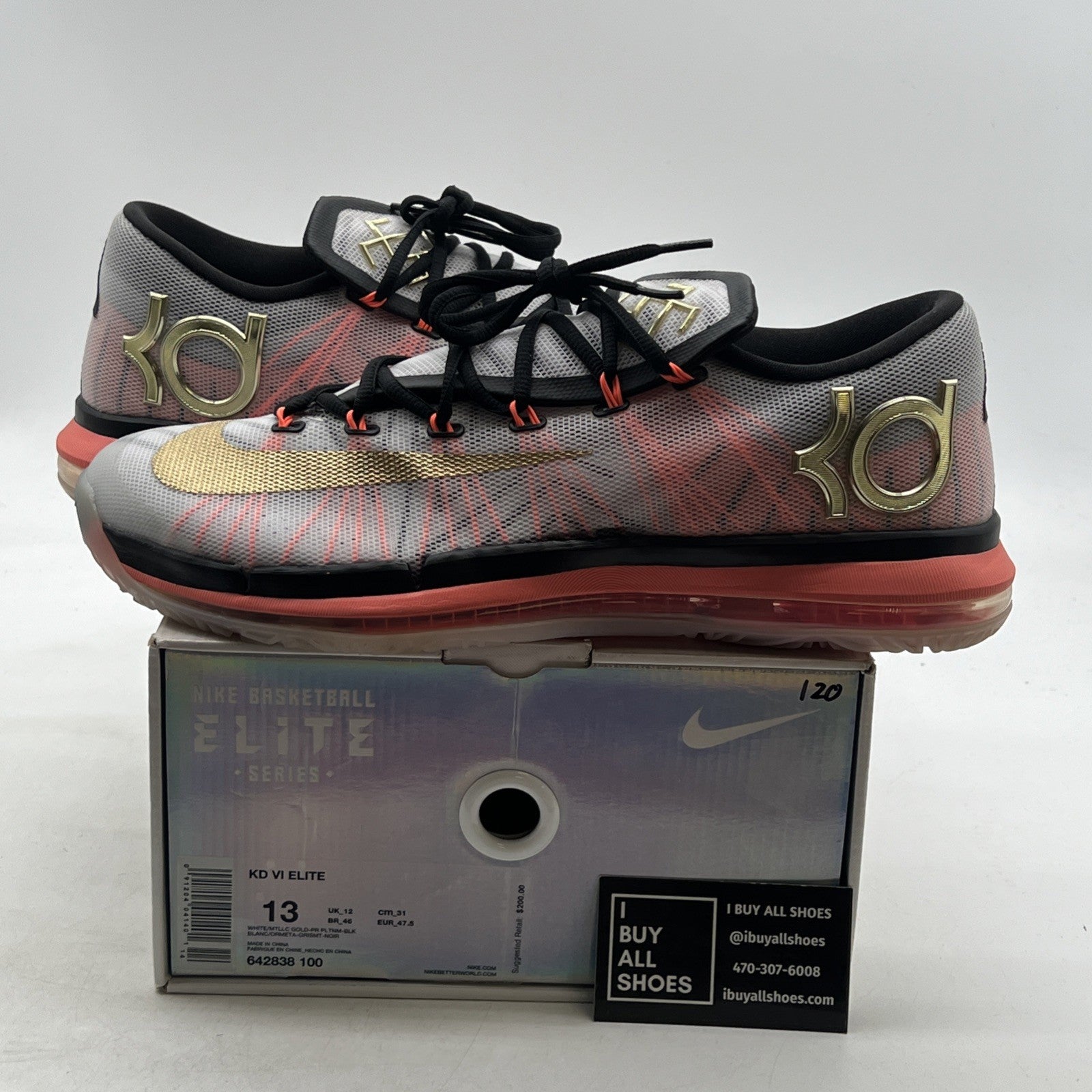 Size 13 - Nike KD 6 Elite Gold - (642838-100)