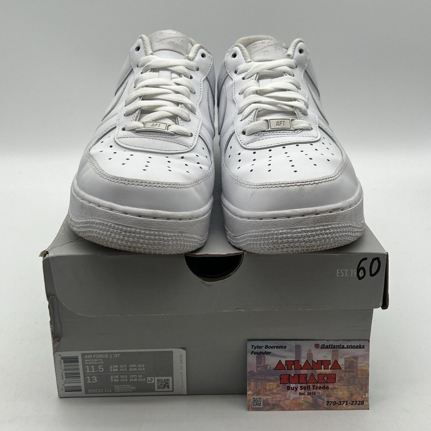 Size 11.5 - Nike Air Force 1 Low '07 White Leather (315122-111)