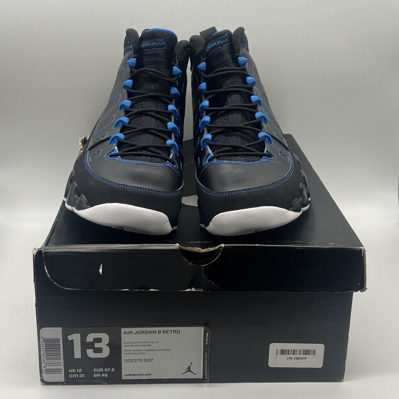 Size 13 - Air Jordan 9 Retro Photo Blue Brand New Og All White Black DS Sneakers