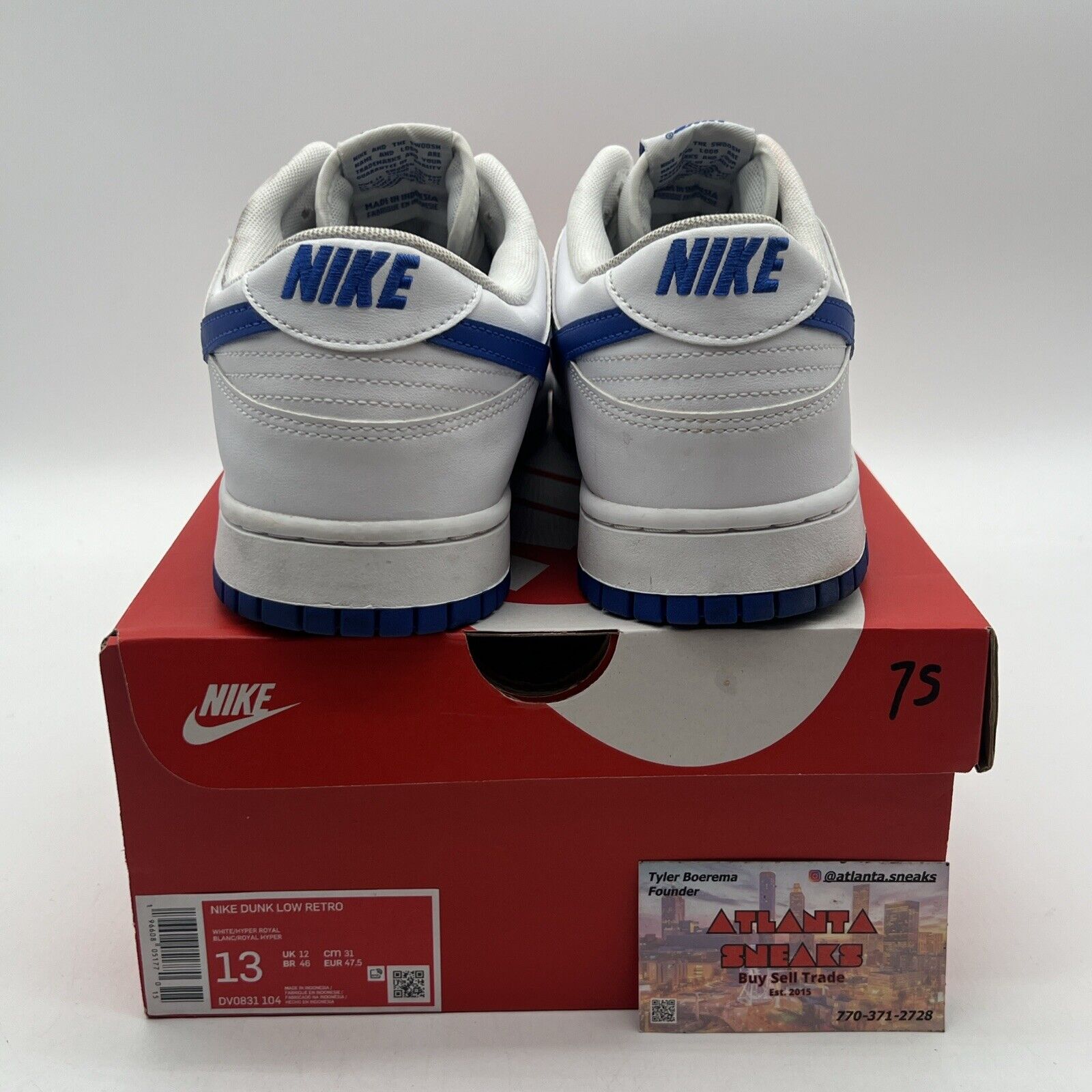 Size 13 - Nike Dunk Low White Hyper Royal White Leather (DV0831-104)