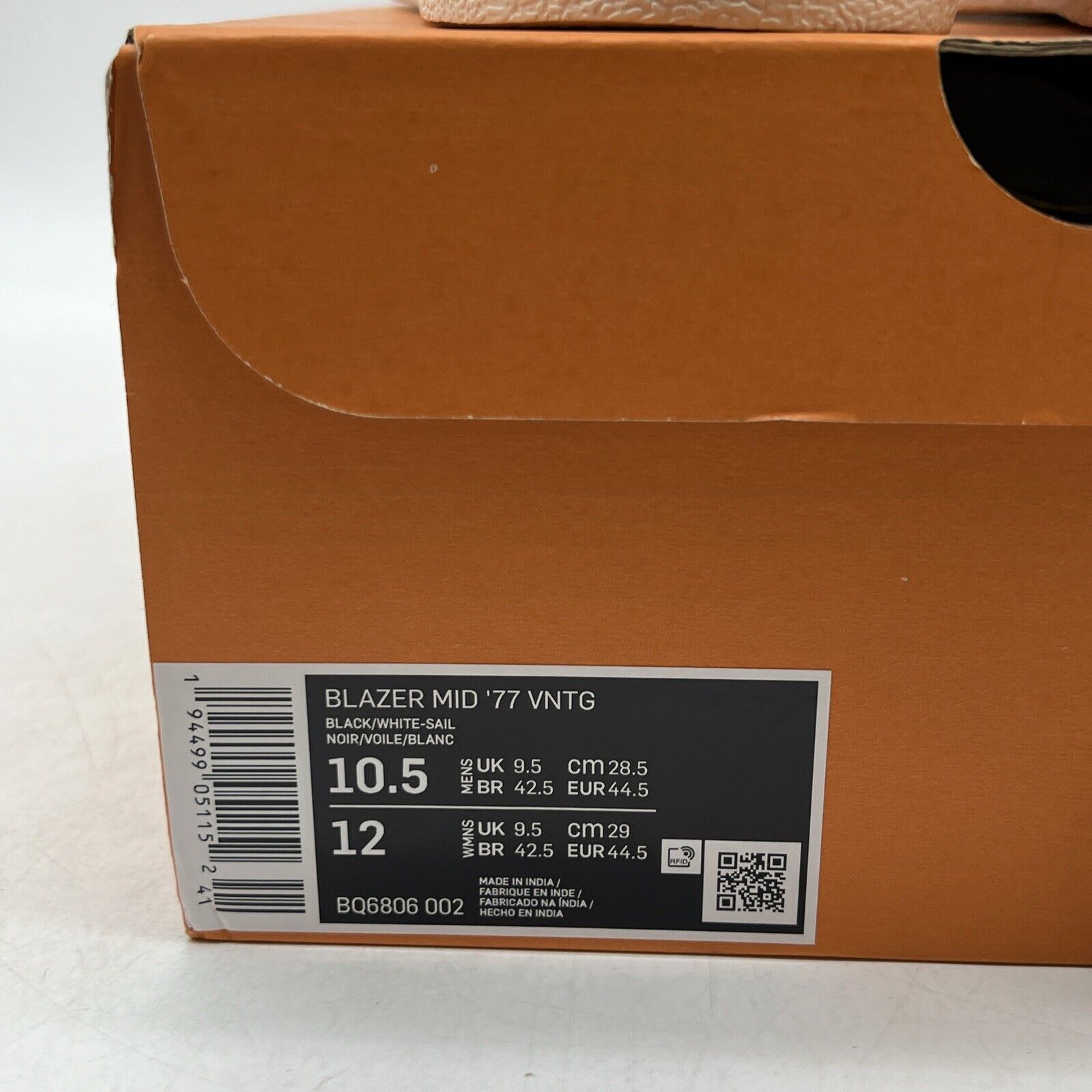 Size 10.5 - Nike Blazer '77 Vintage Mid Black Sail Leather (BQ6806-002)