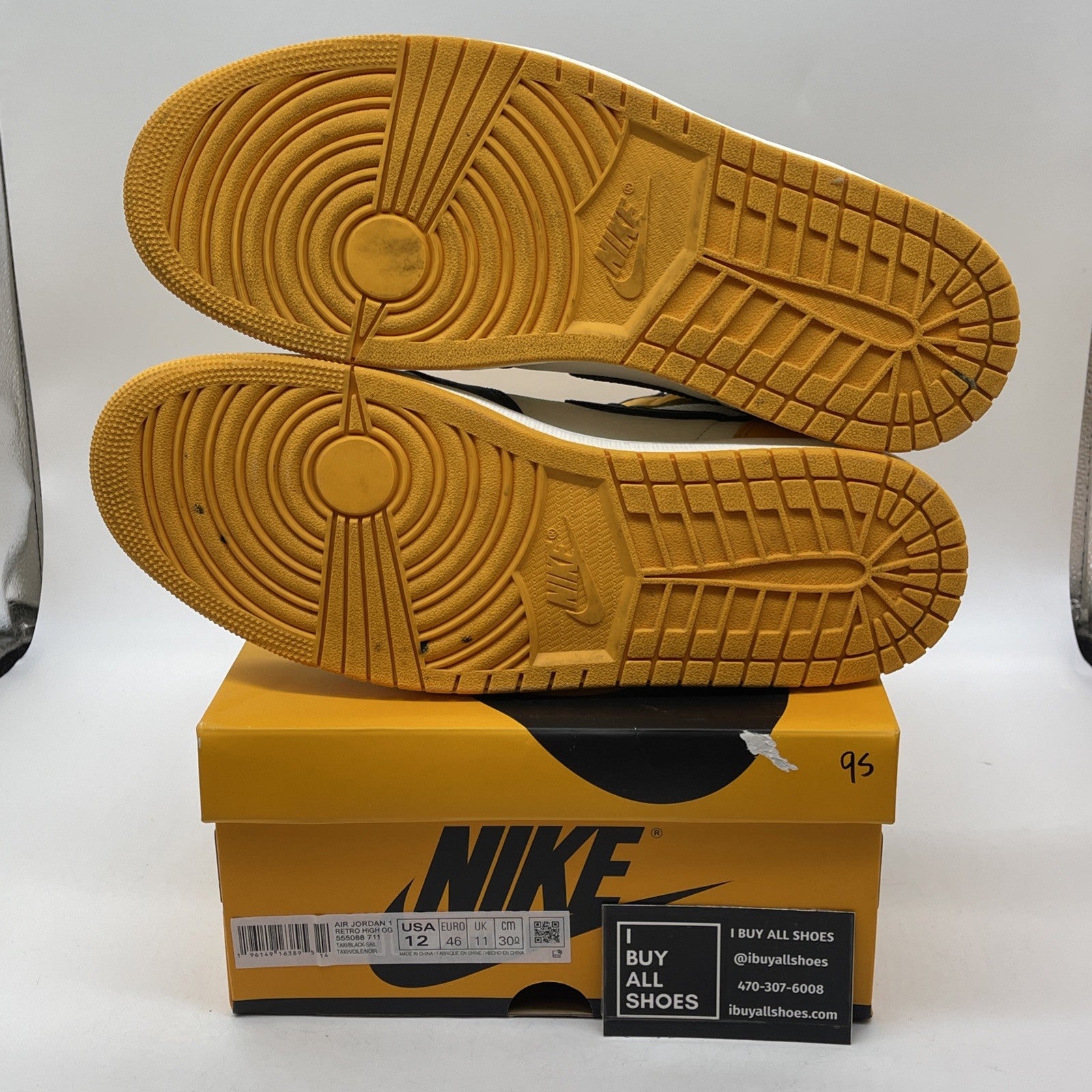 Size 12 - Jordan 1 Retro OG High Yellow Toe Black White Leather (555088-711)