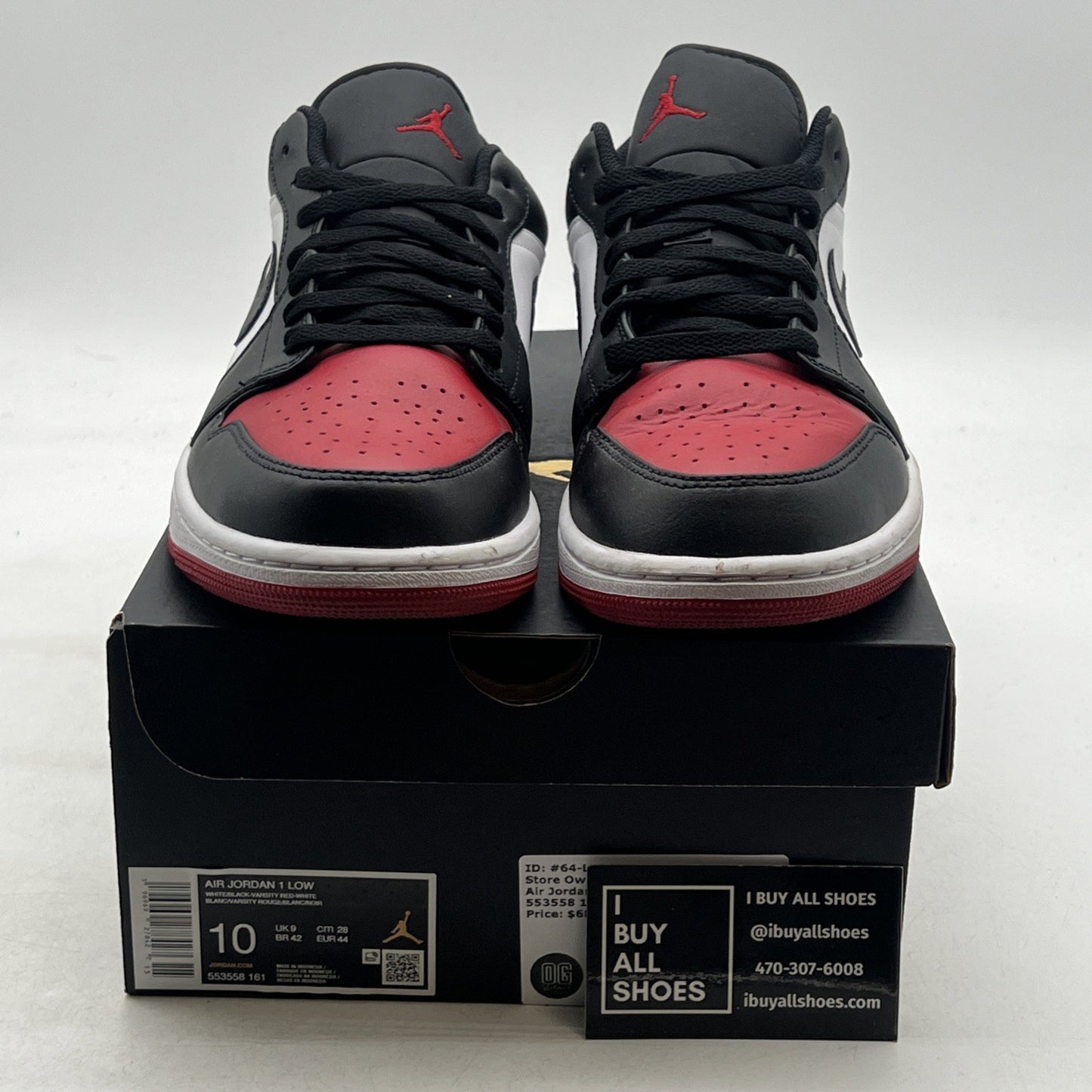 Size 10 - Air Jordan 1 Low Bred Toe 2.0 (553558-161)