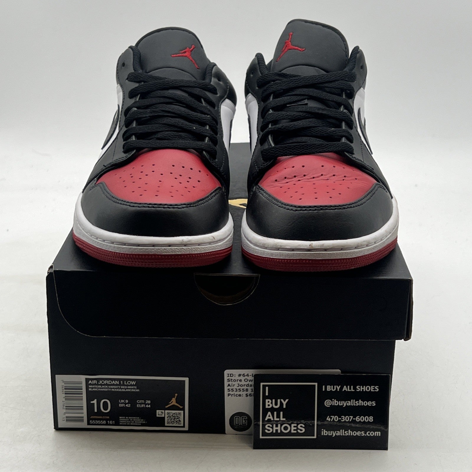 Size 10 - Air Jordan 1 Low Bred Toe 2.0 (553558-161)