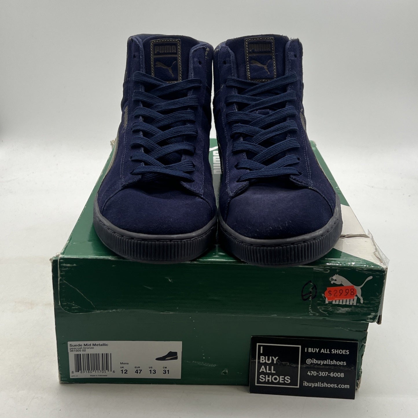 Size 12 - Blue Navy Puma Suede Classic Mid Blue Gum Mid-Top (361505-02)