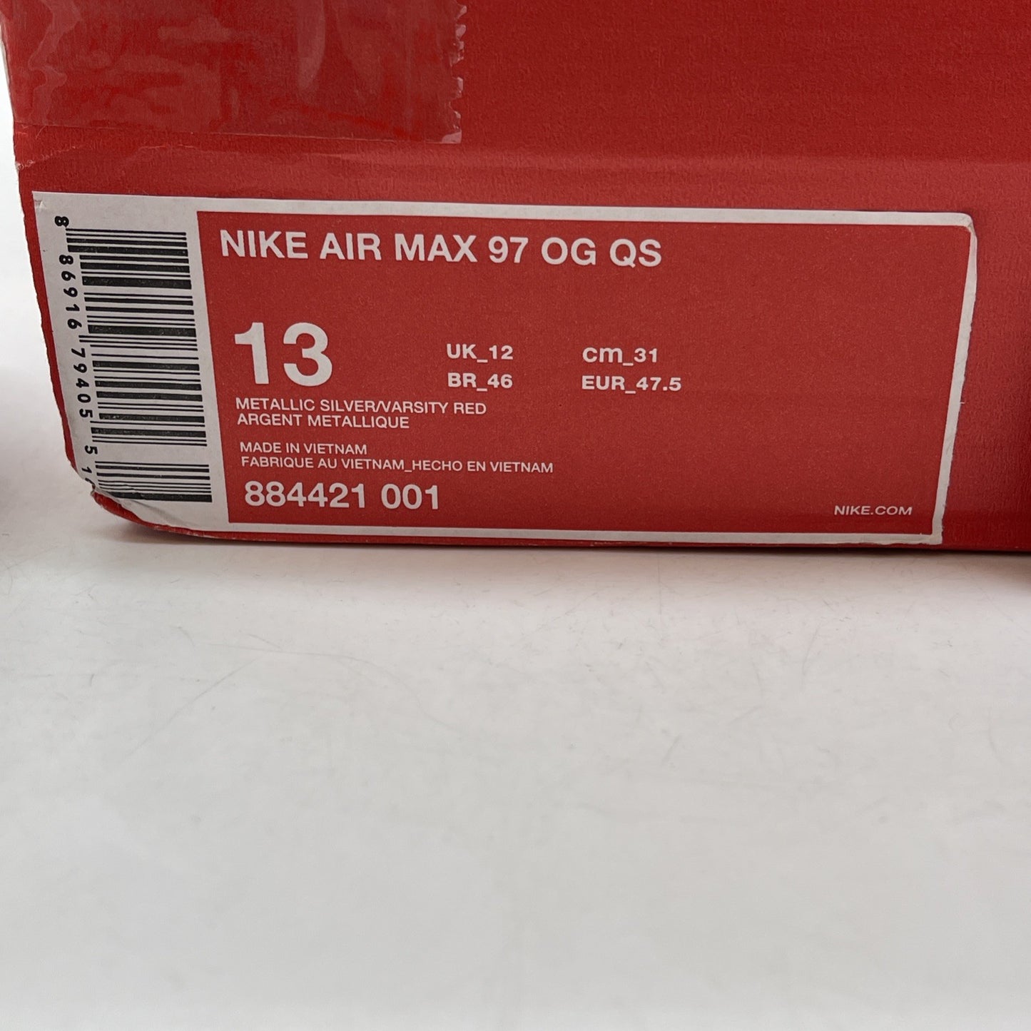 Size 13 - Nike Air Max 97 OG QS 2017 Silver Bullet White Leather (884421-001)