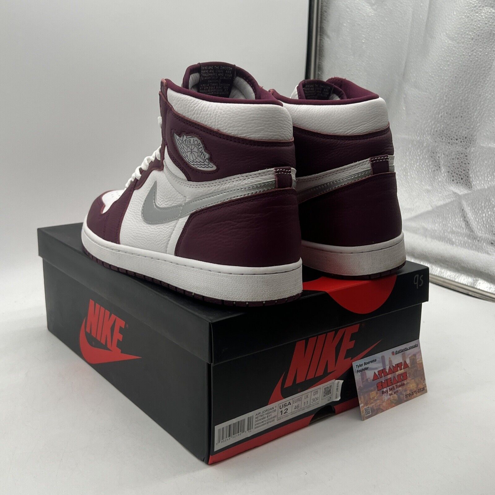 Size 12 - Jordan 1 Retro High OG Bordeaux White Silver Leather (555088-611)