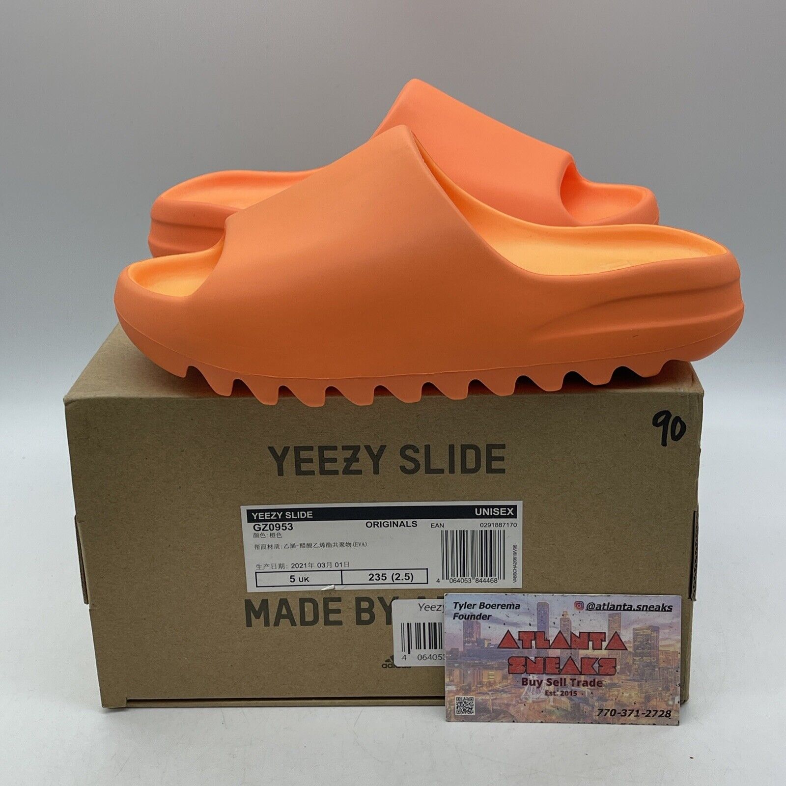 Size 5 - Yeezy Slide Sandals Men's Size 7 Enflame Orange Leather (GZ0953)