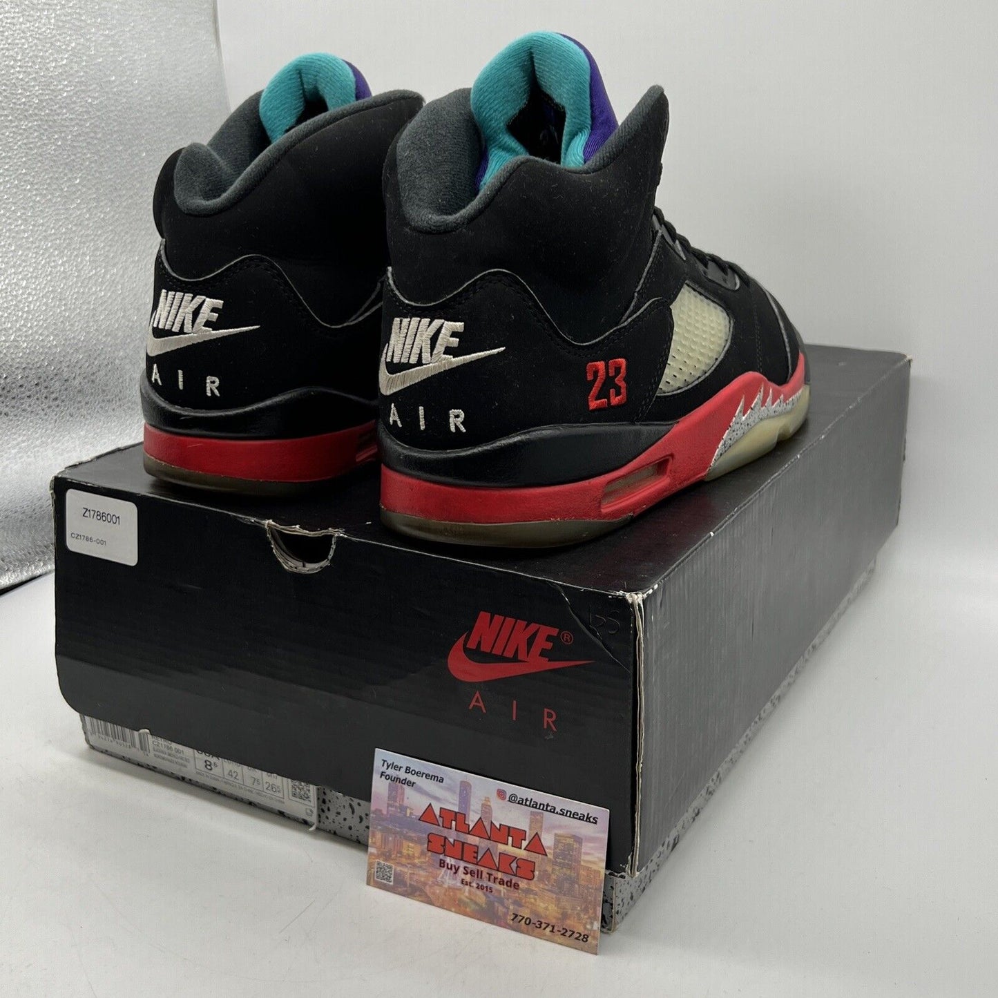 Size 8.5 - Jordan 5 Retro Top 3 Black 2020 Red Purple Aqua Suede (CZ1786-001)