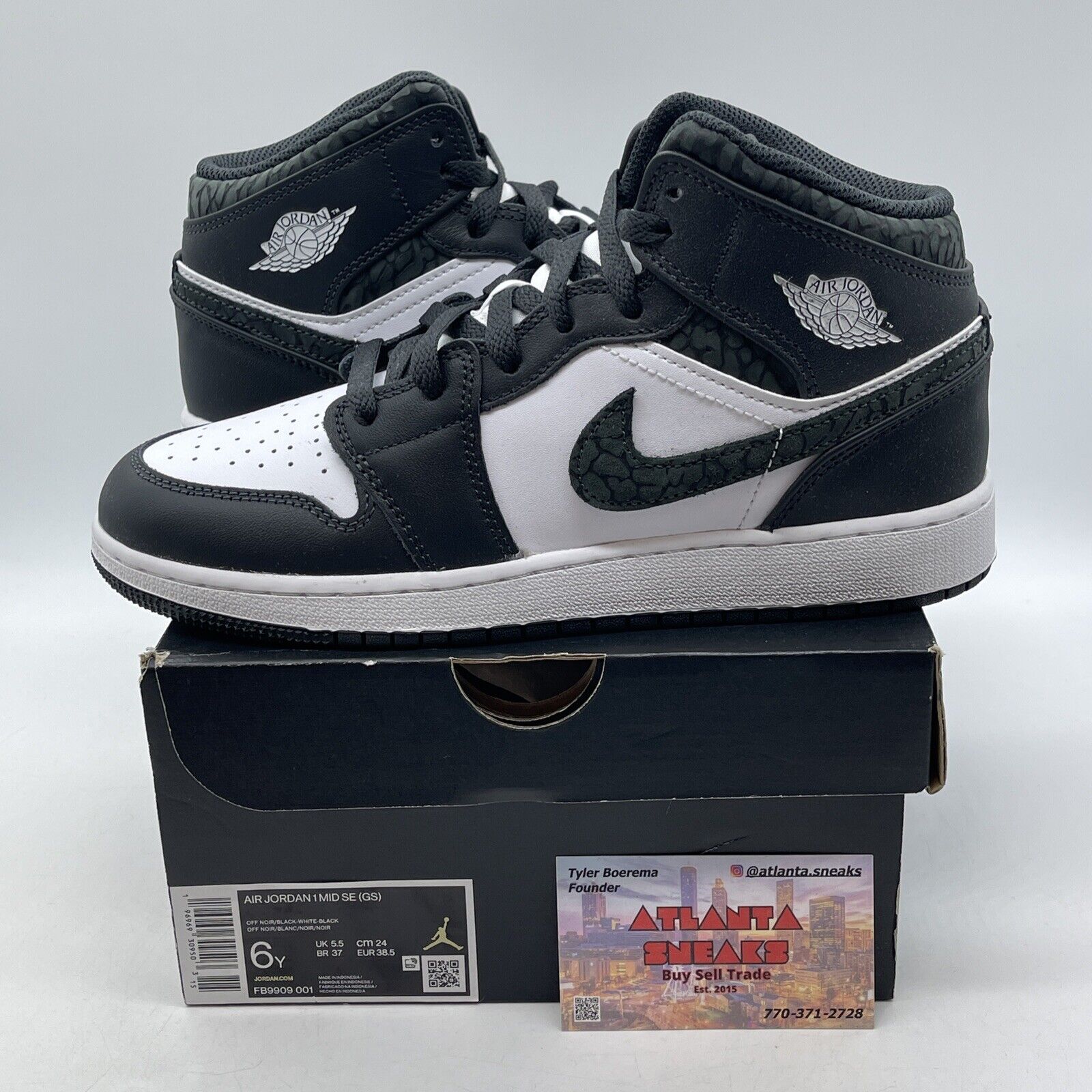 Size 6Y - Air Jordan 1 SE Mid Panda Elephant Black White Grey Suede (FB9909-001)