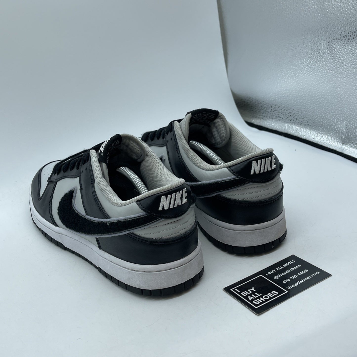 Size 12.5 - Nike Dunk Low Chenille Swoosh  Black Grey Fog Leather (DQ7683-001)