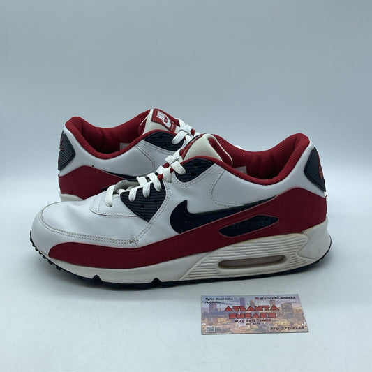 Size 11.5 - Nike Air Max 90 Leather White Black Red Suede (302519-102)