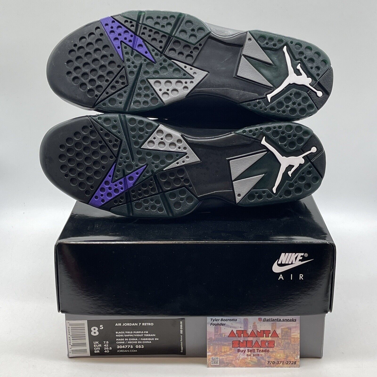 Size 8.5 - Air Jordan 7 Retro PE Ray Allen Purple Grey Black Suede (304775-053)