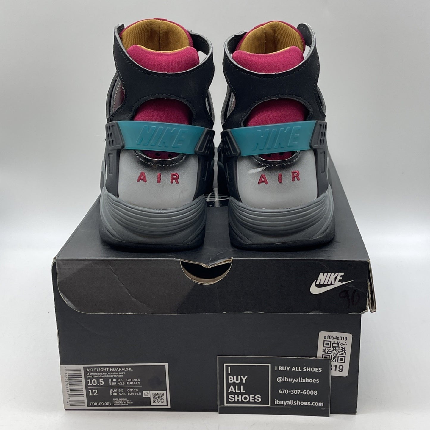 Size 10.5- Nike Air Flight Huarache Airbrush Bordeaux Suede Leather (FD0189-001)
