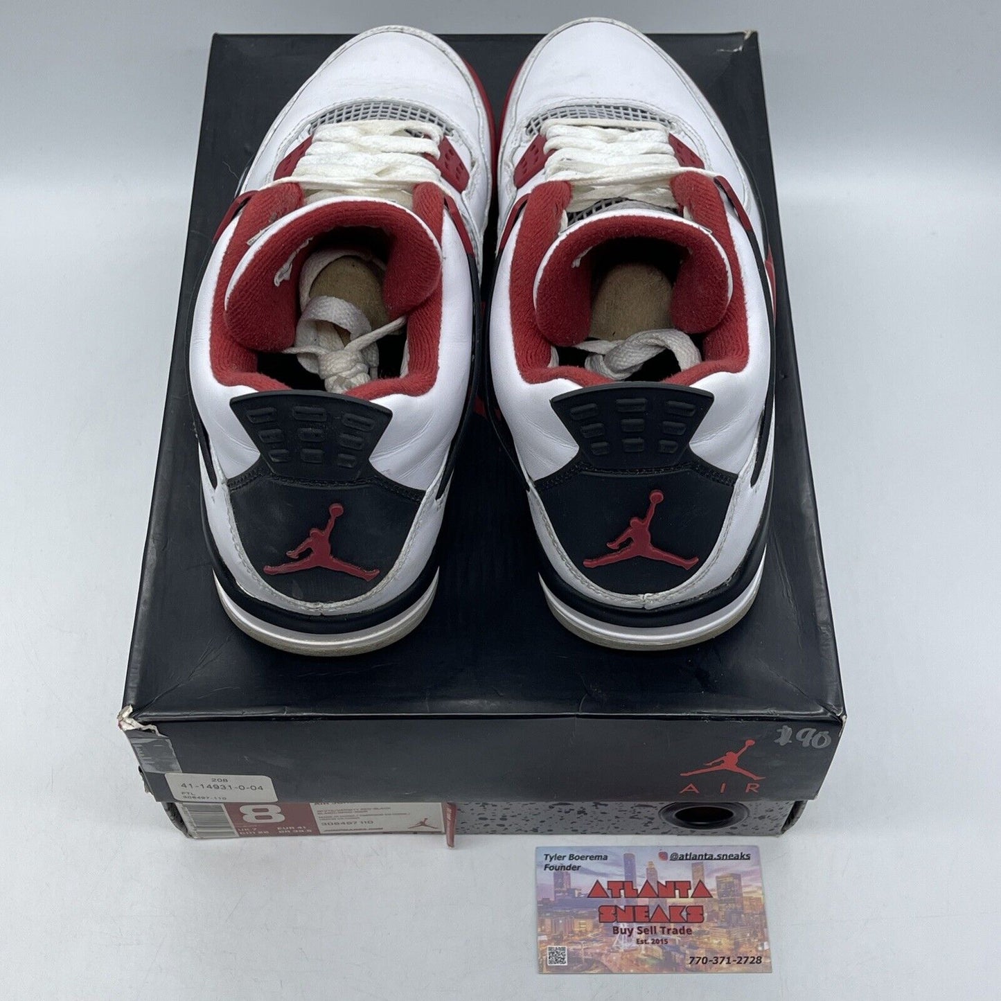 Size 8 - Jordan 4 Retro Fire Red 2012 Black White Leather (308497-110)