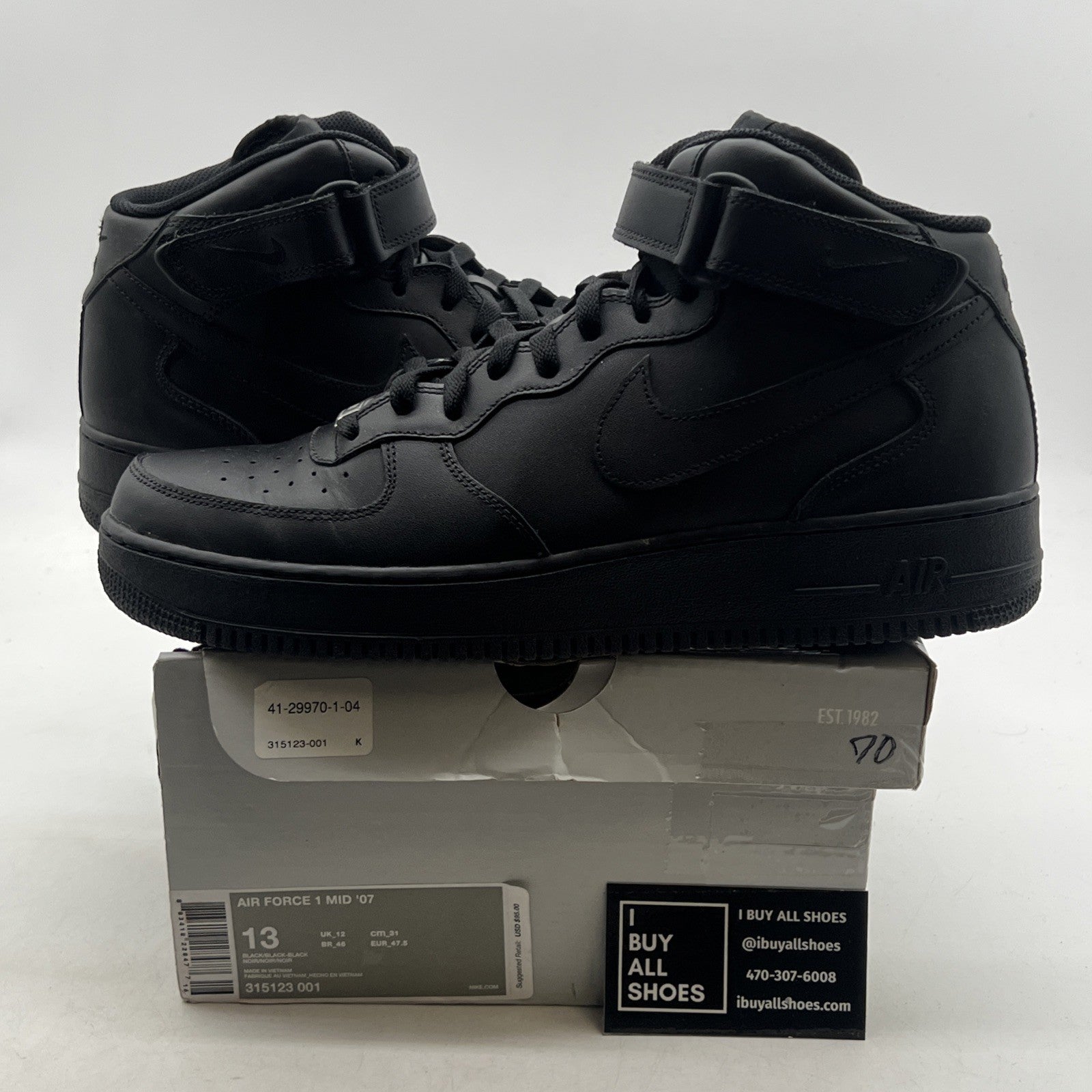 Size 13 - Nike Air Force 1 '07 Mid Triple Black (315123-001)