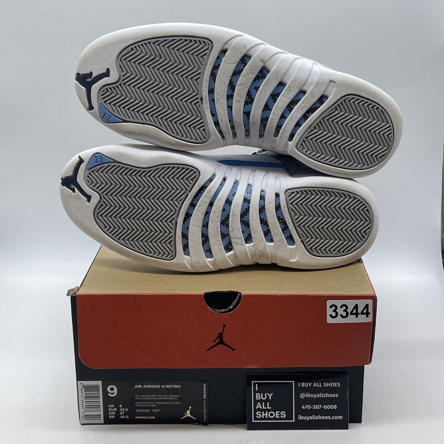 Size 9 - Air Jordan 12 Retro Grey University Blue Suede Leather (130690-007)