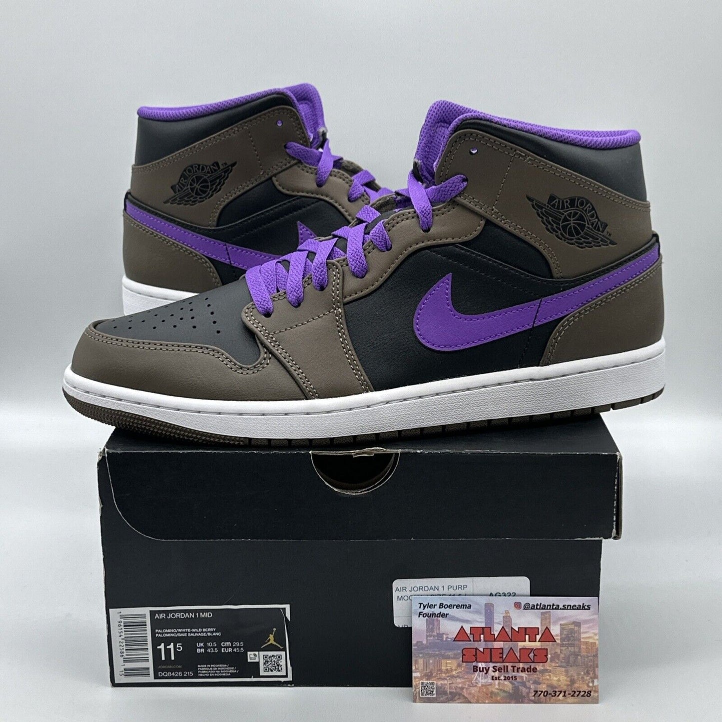 Mens Nike Air Jordan 1 Mid Sneakers (DQ8426 215) Size 11.5 Purple Brown Black OF