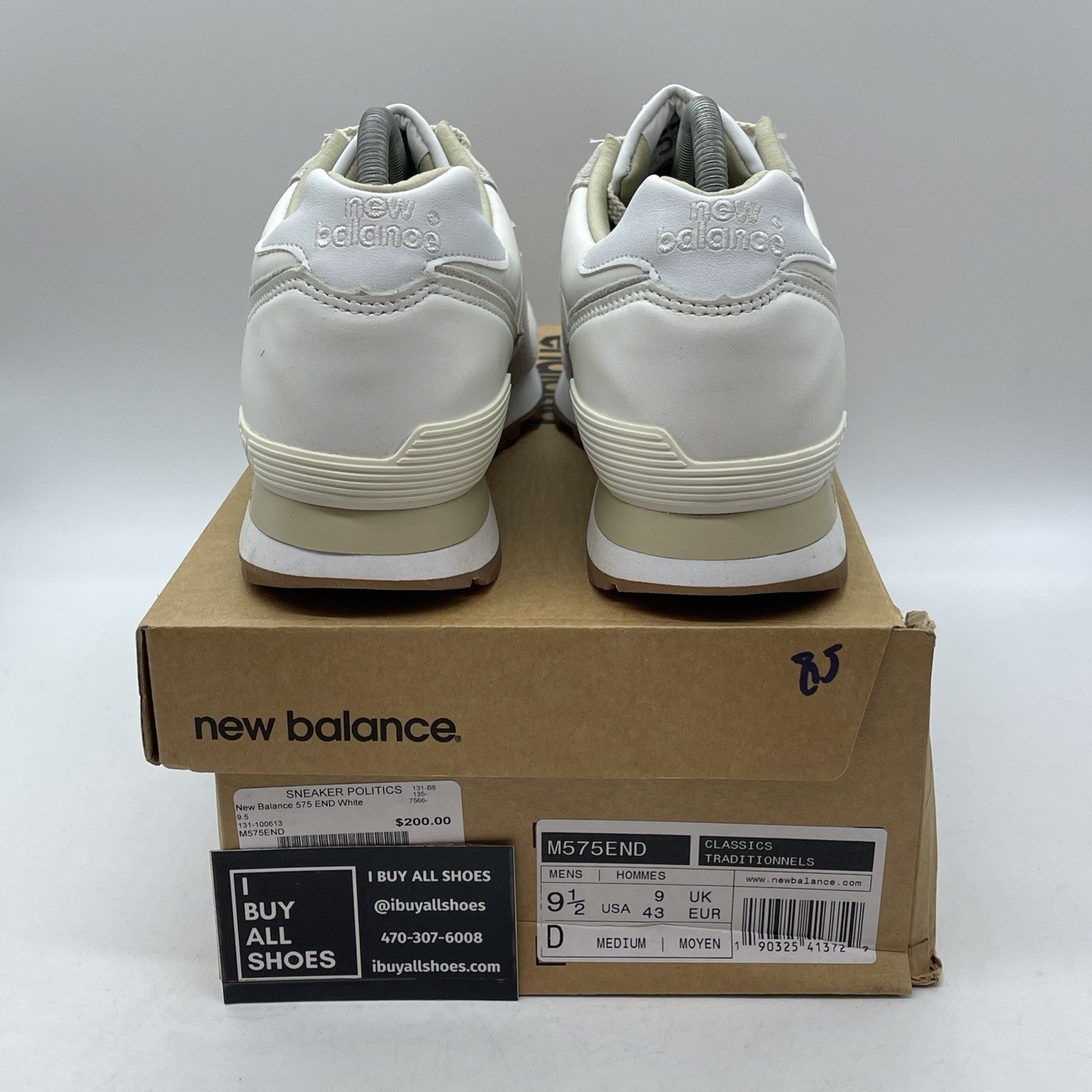 Size 9.5 - New Balance END. x 575 Made in England Marble White (M575END)