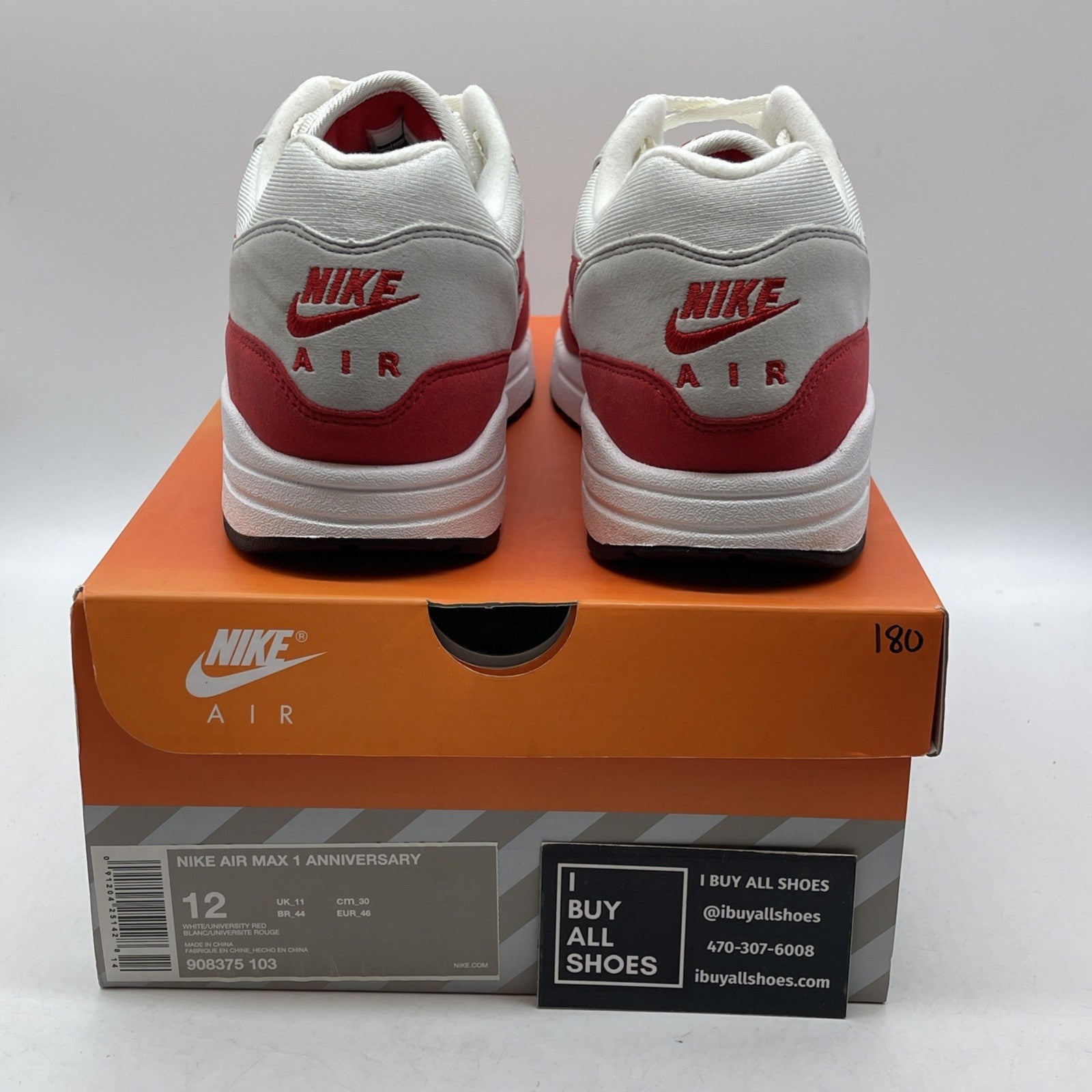 Size 12 - Nike Air Max 1 OG Anniversary 2017 Re-Release Red (908375-103)