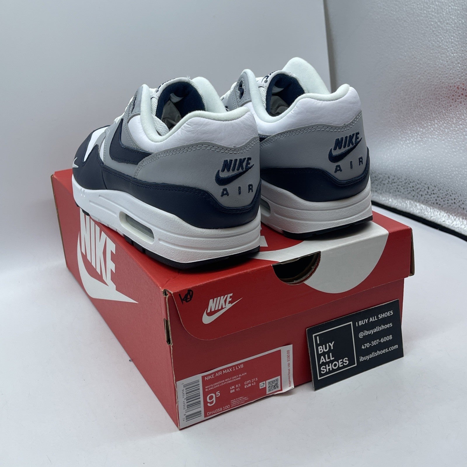 Size 9.5 - Nike Air Max 1 LV8 Obsidian Grey Blue White Leather (DH4059-100)