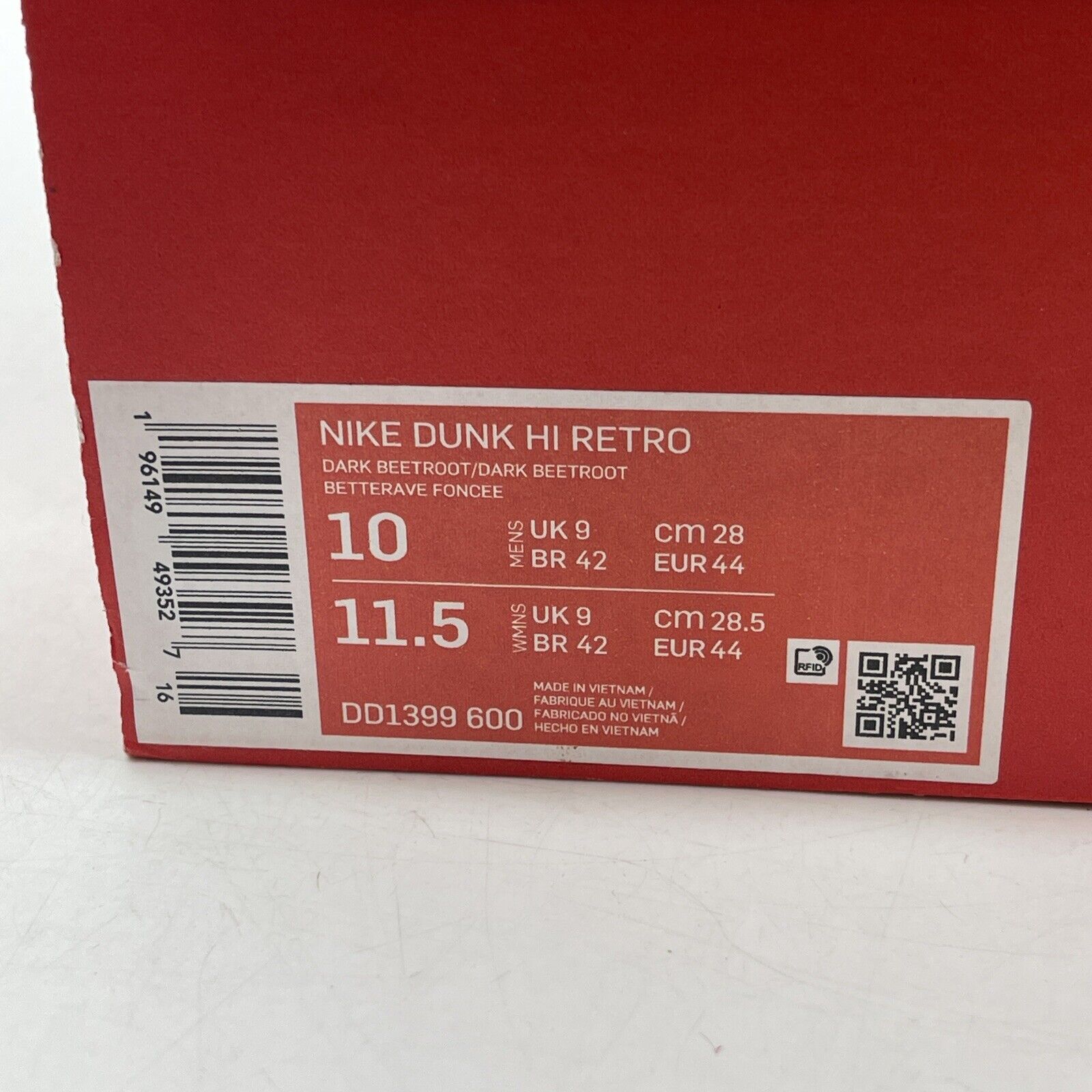 Size 10 - Nike Dunk High Dark Beetroot Burgundy White Grey Leather (DD1399-600)