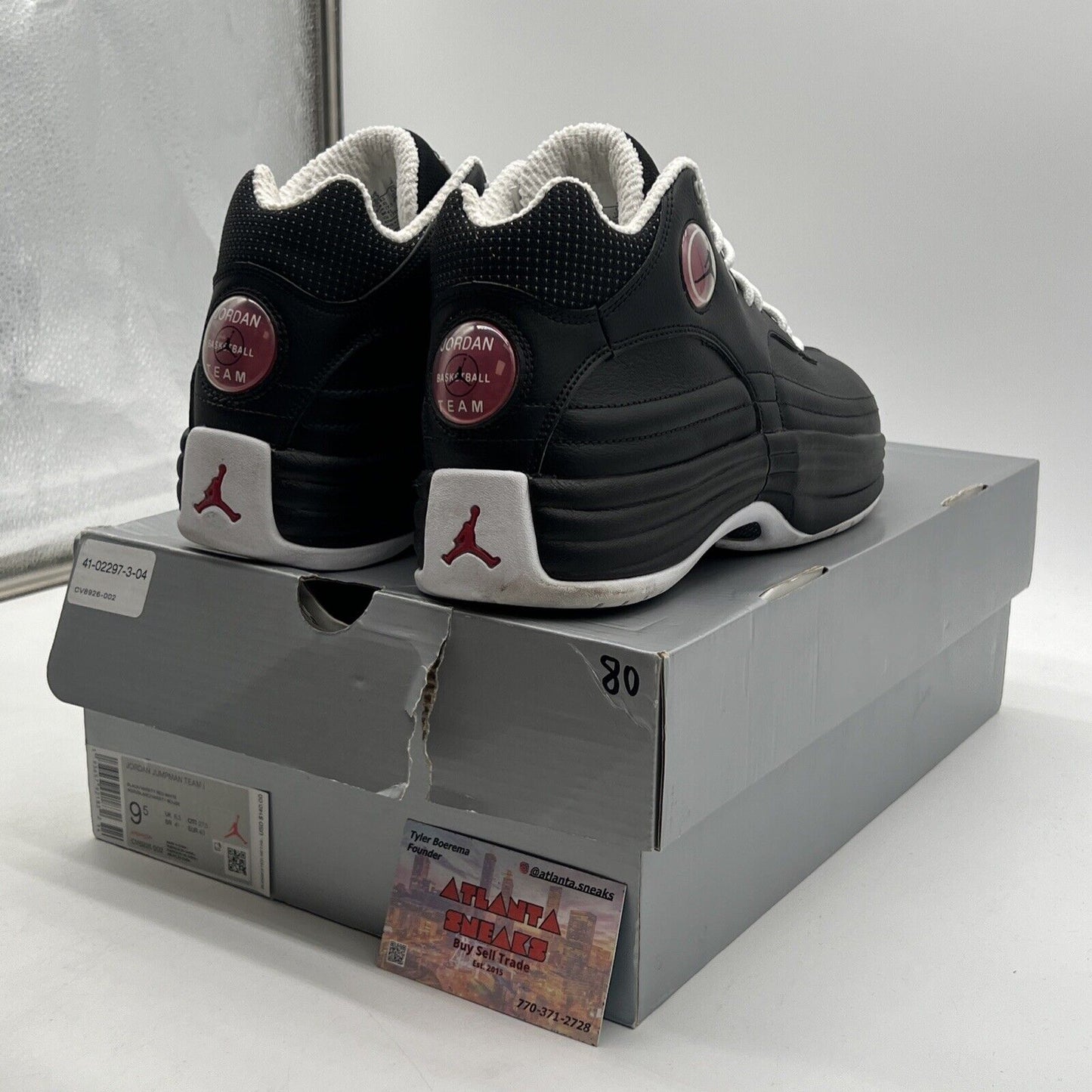 Size 9.5 - Jordan Jumpman Team 1 2020 Black White Leather Red (CV8926-002)