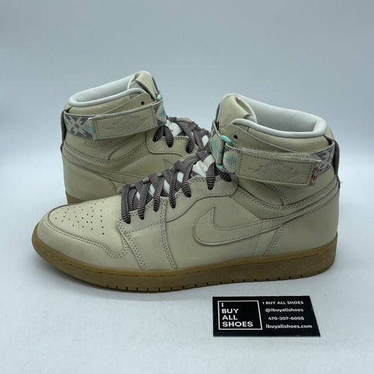 Size 12 - Air Jordan 1 Retro Strap High N7 Tan Brown Suede Blue (AR4410-207)