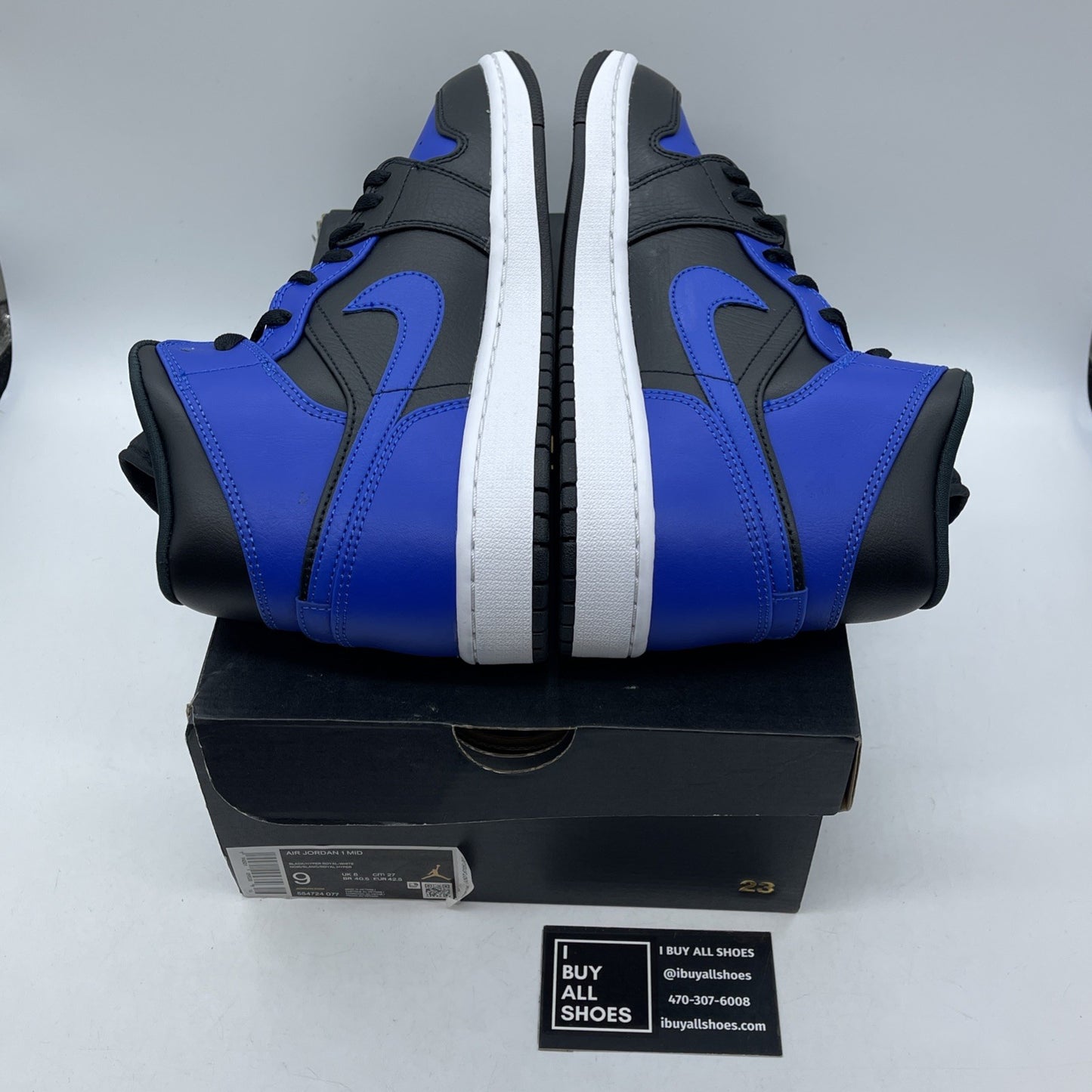 Size 9 - Jordan 1 Mid Hyper Royal Black Blue Leather (554724-077)