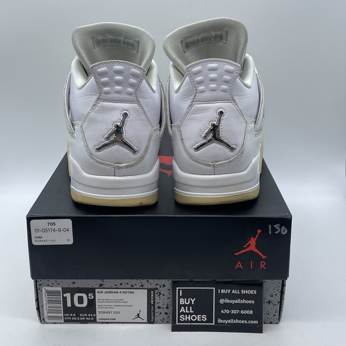 Size 10.5 - Jordan 4 Retro Mid Pure Money White Silver Leather (308497-100)