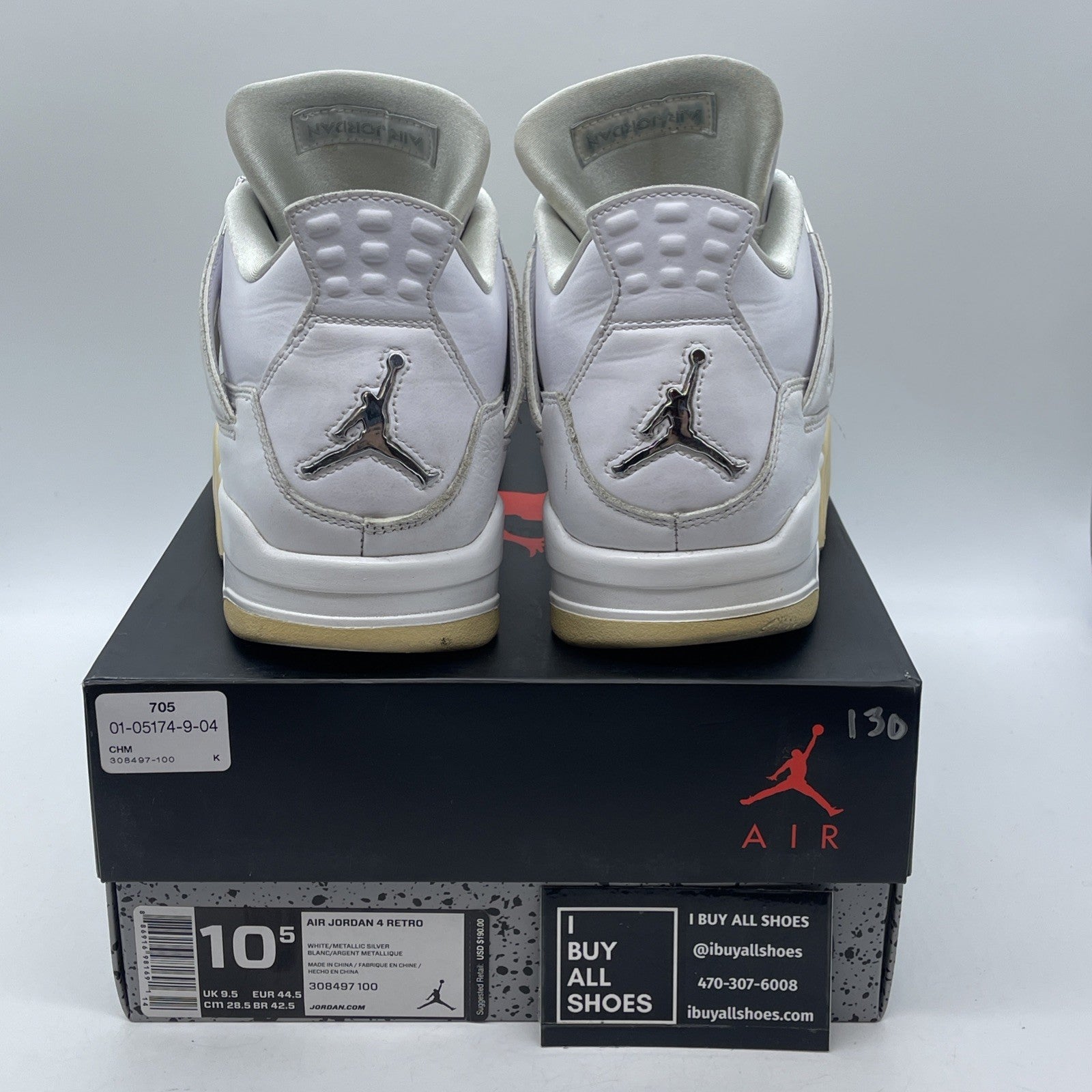 Size 10.5 - Jordan 4 Retro Mid Pure Money White Silver Leather (308497-100)