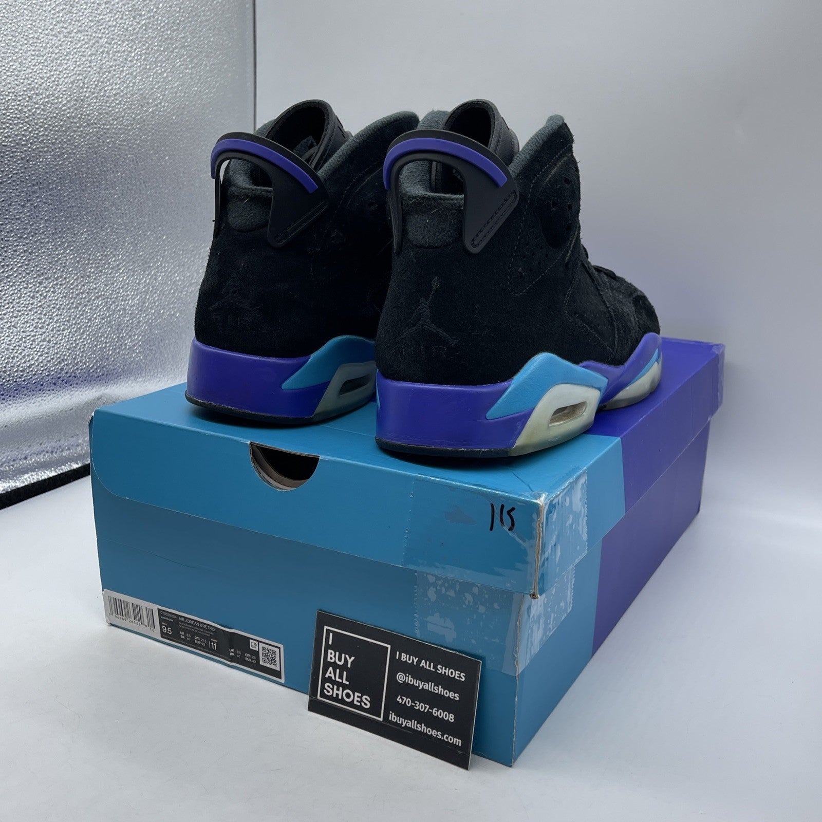 Size 9.5 - Air Jordan 6 Retro Aqua Black Purple Suede (CT8529-004)
