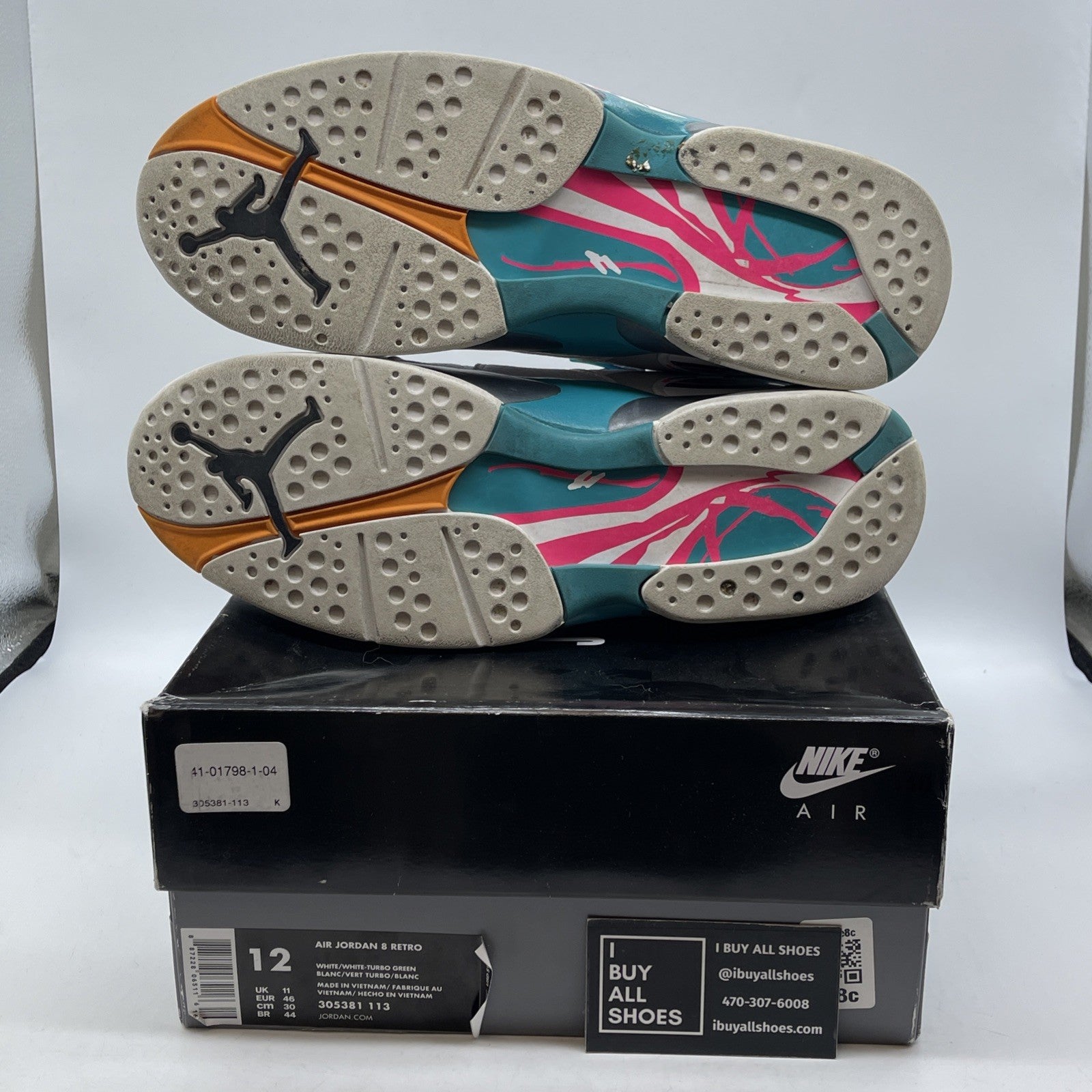 Size 12 - Air Jordan 8 Retro South Beach White Grey Leather (305381-113)