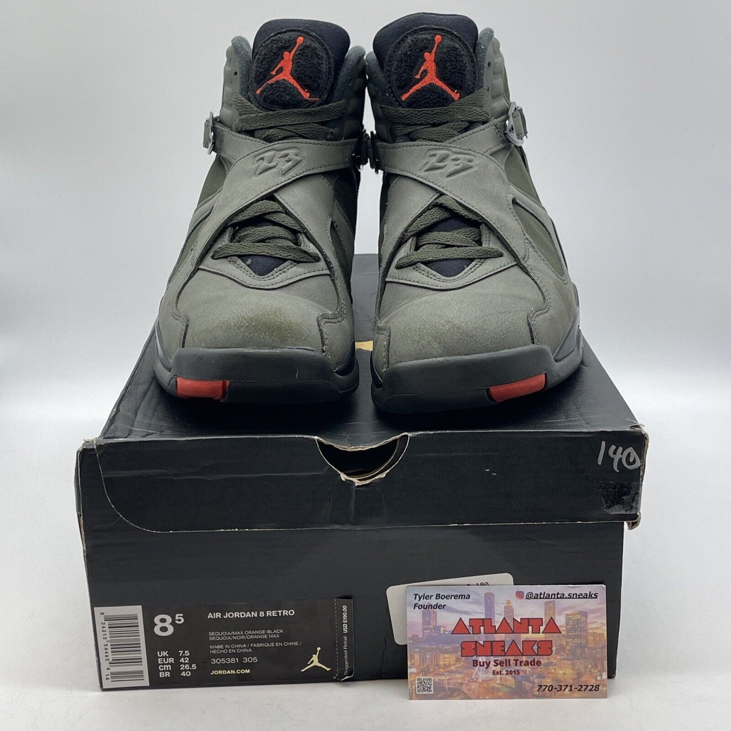 Size 8.5 - Air Jordan 8 Retro Take Flight Olive Black Red (305381-305)