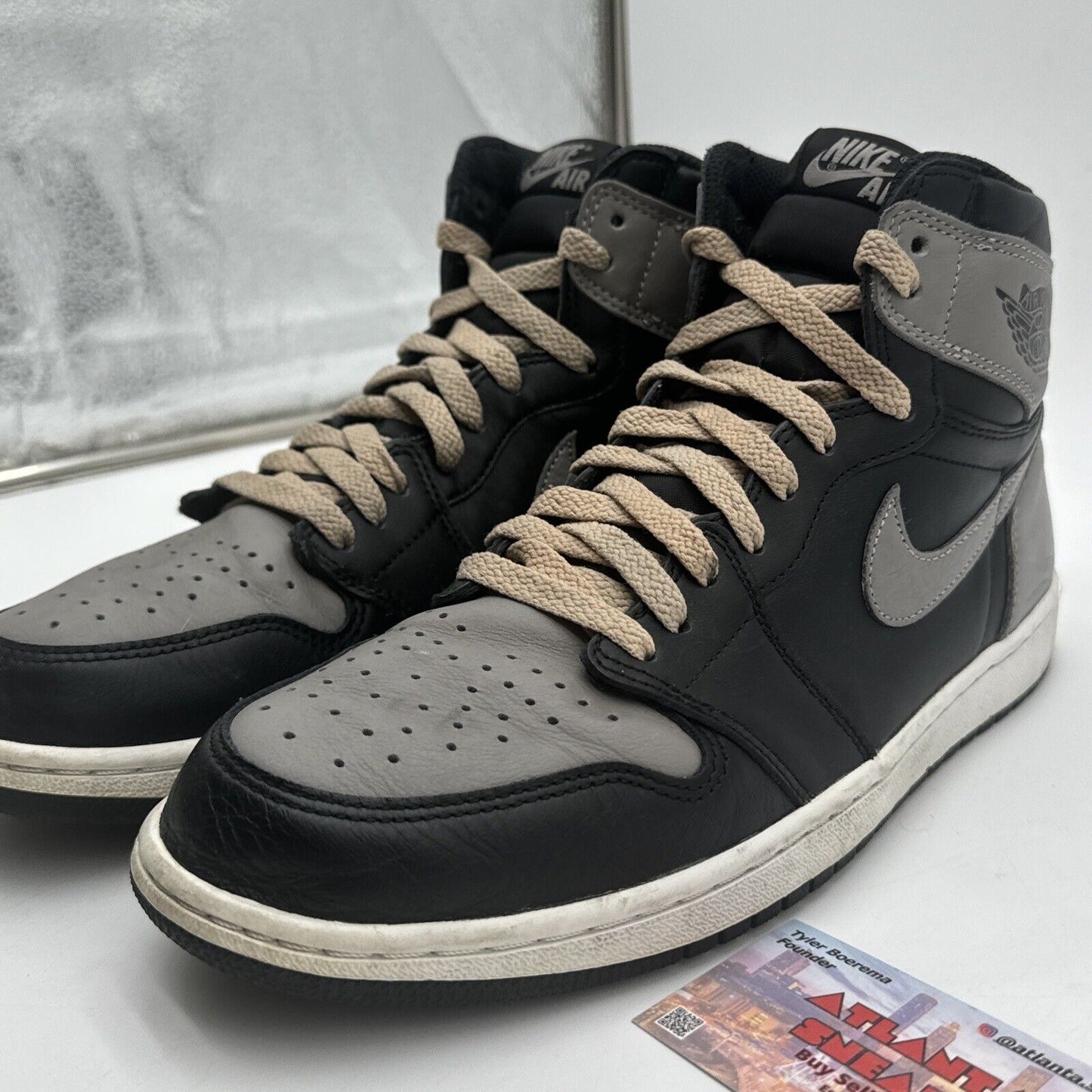 Size 11 - Jordan 1 Retro OG High Shadow Black Grey Premium Leather Cream Laces