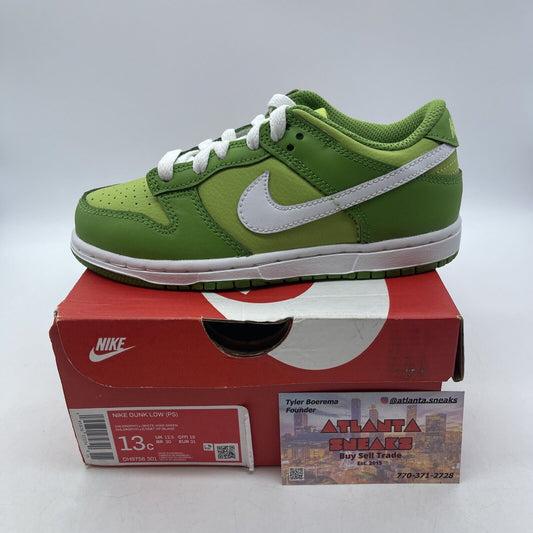 Size 13C (PS) - Nike Dunk Low Chlorophyll Green White Leather (DH9756-301)