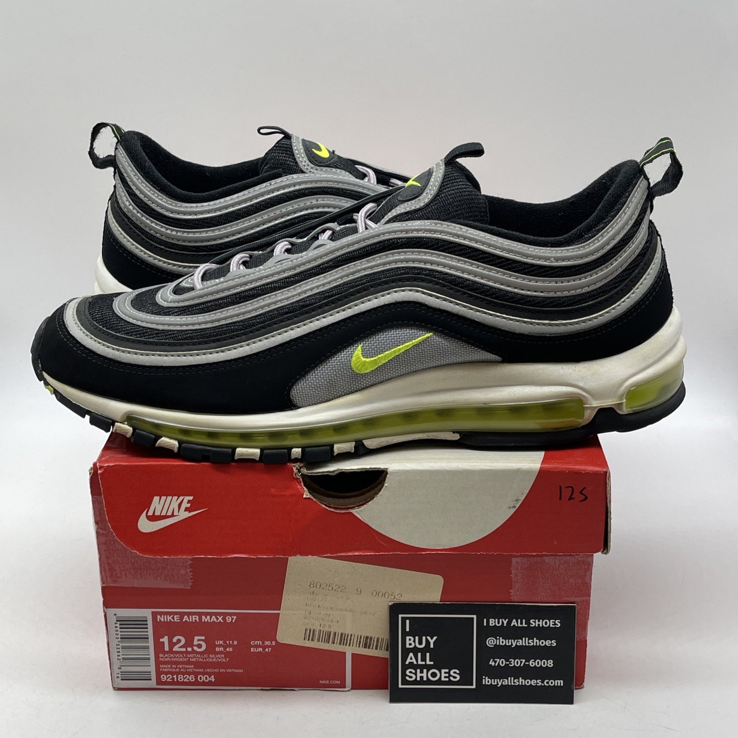Size 12.5 - Nike Air Max 97 OG QS Neon Black Grey Suede (921826-004)