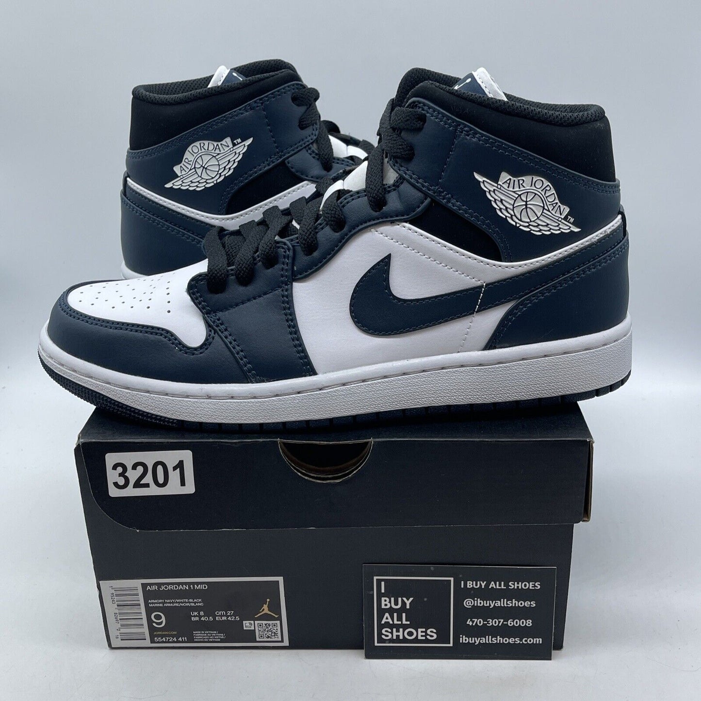 Size 9 - Air Jordan 1 Mid Armory Navy Blue Black White Suede (554724-411)