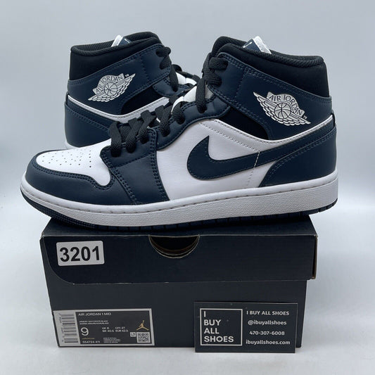 Size 9 - Air Jordan 1 Mid Armory Navy Blue Black White Suede (554724-411)